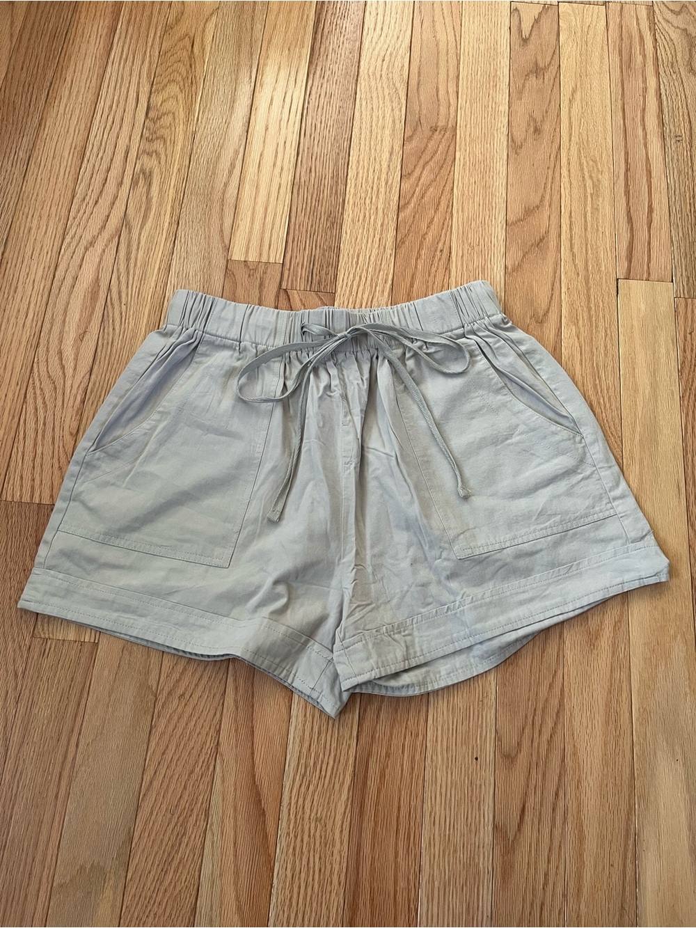 Khaki Beige Elastic Waist Shorts Medium 100% Cotton Euro Summer Minimalist